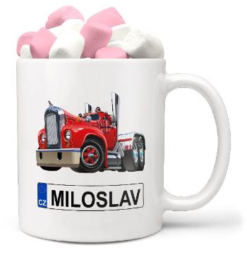 Hrnek SPZ se jménem – barevný kamion (Jméno: Miloslav, Náplň hrníčku: Marshmallow)