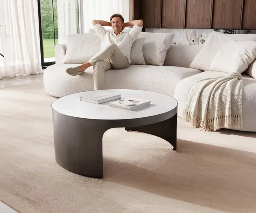 Konferenční stolek Alerio 90x90 cm mramor bílá kov černá