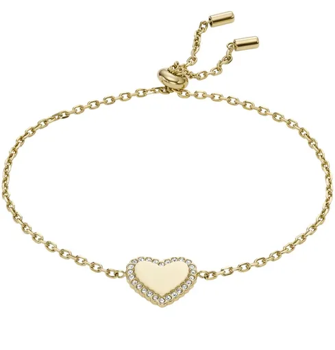 Fossil Romantický pozlacený náramek Srdíčko se zirkony JOF00932710