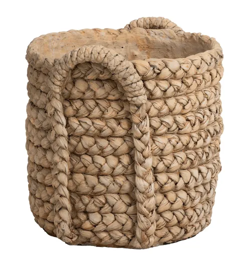 Hnědý cementový květináč s pleteným vzorem z listů Leavia - 32*34*31cm J-Line by Jolipa