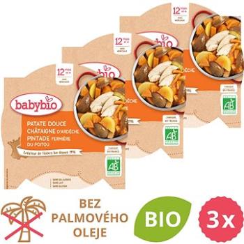 BABYBIO Sladké brambory s kaštanovým pyré a farmářskou perličkou 3× 230 g (BABY11811s)