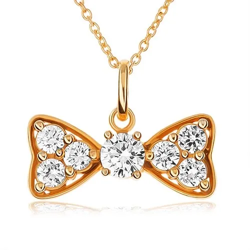 Náhrdelník ze stříbra 925, zlatá barva, mašle vykládaná čirými zirkony