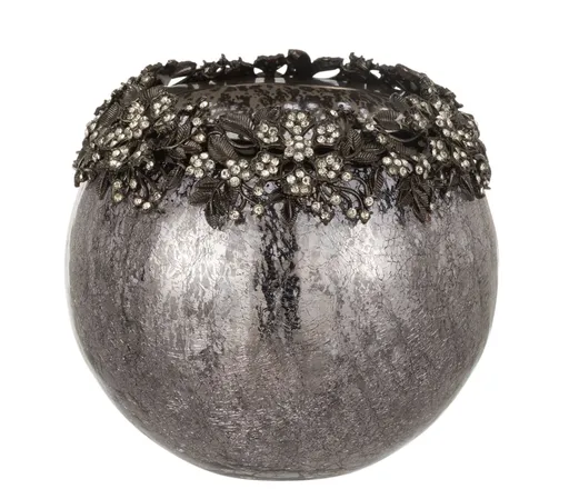 Skleněný kouřový svícen se zdobením a kamínky Luxy - Ø 15*13cm J-Line by Jolipa