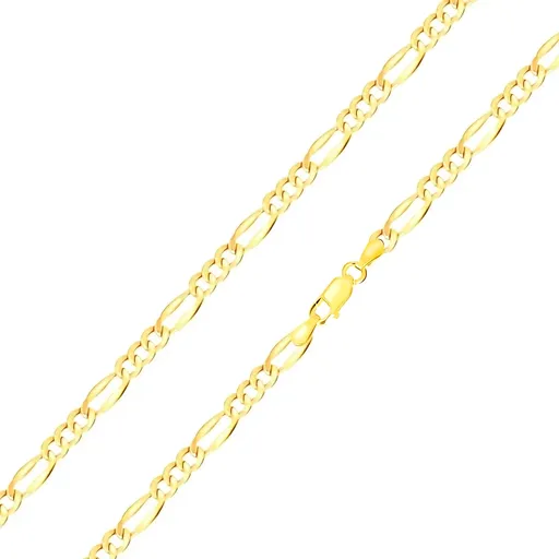 Řetízek ve žlutém zlatě 585 s motivem Figaro - tři oválná očka, podlouhlé očko, 500 mm