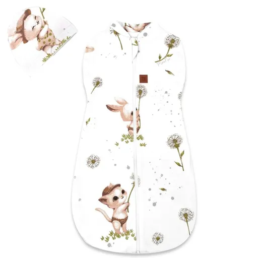 Miminu Spací vak, zavinovačka + čepička, Kocourek a pampeliška - bílá