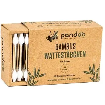 PANDOO Bambusové dětské vatové tyčinky do uší s bio bavlnou 55 ks (4280001327528)