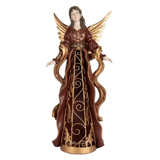 Vínovo-zlatá dekorace anděl se zdobením Angel - 20*15*45 cm Clayre & Eef
