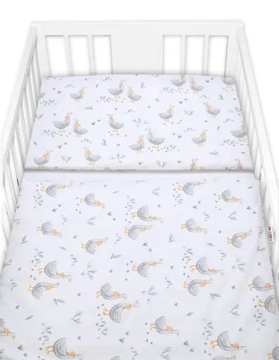 Baby Nellys Povlečení do postýlky, bavlna, 2D sada, Husy, bílé, 135x100 cm