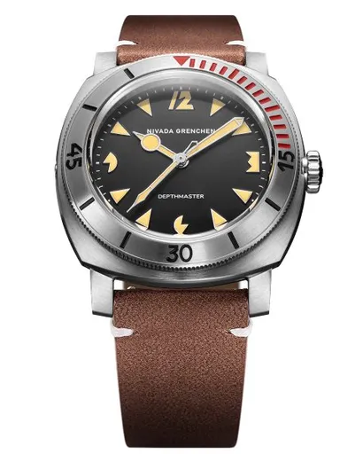 Nivada Grenchen Depthmaster Pacman 42mm - Brown Leather White Stitching