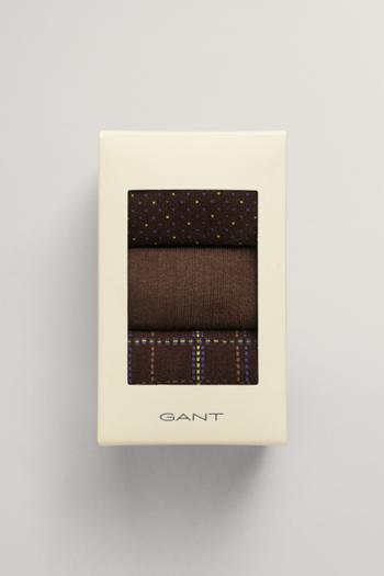 PONOŽKY GANT CHECK SOCKS 3-PACK GIFT BOX RICH BROWN