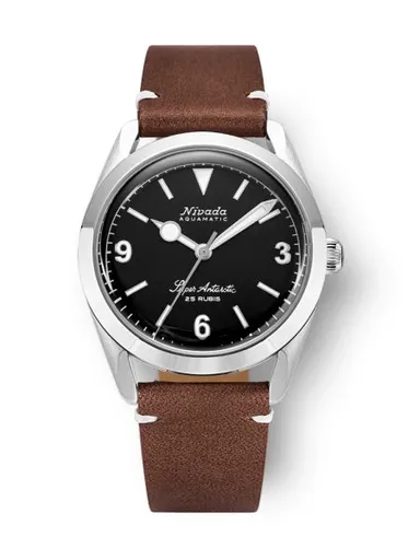 Nivada Grenchen Super Antarctic 3.6.9 Black - Brown Leather White Stitching