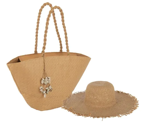 Set béžový plážový klobouk a taška Beach - Ø 47*12cm 56cm / 58*16*33/ 60cm J-Line by Jolipa