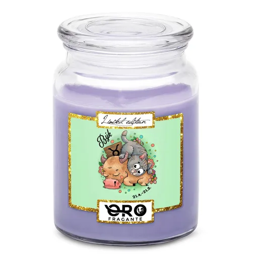 Svíčka Kočičí znamení – býk (Vůně svíčky: Levandule)