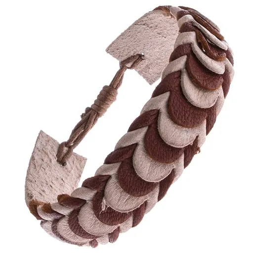 Kožený náramek – karamelové a béžové překládané pásy