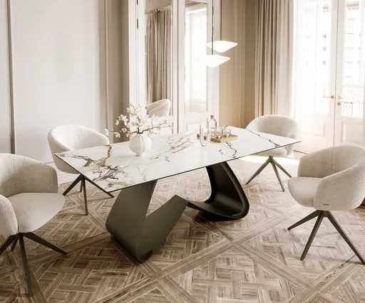 Jídelní stůl Edge Boot 200x100 keramický Calacatta Luxe bílo