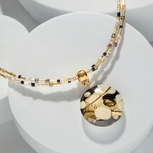 Lampglas Dvojitý náhrdelník Ivory Flame s 24karátovým zlatem v perle Lampglas NP52