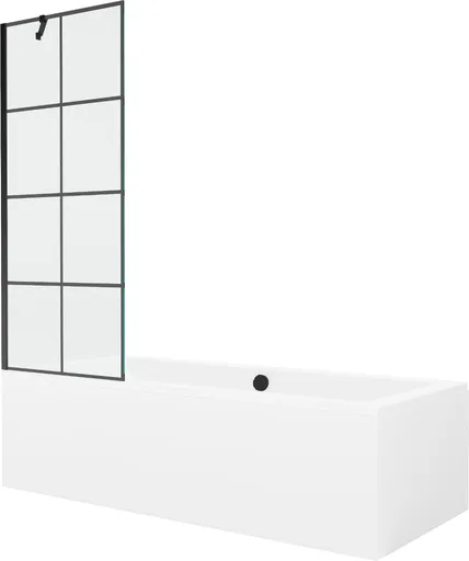 MEXEN/S Cube obdélníková vana 170 x 80 cm s panelem + vanová zástěna 70, černá vzor 550517080X9507007077