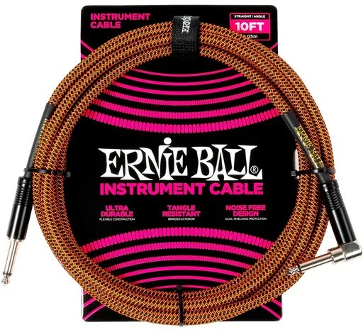 Ernie Ball Braided Instrument Cable Straight/Angle 18ft Pumpkin Pie