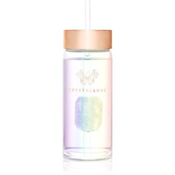Crystallove Clear Quartz Straw Water Bottle skleněná láhev na vodu s brčkem Hologram 400 ml
