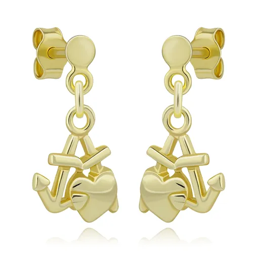 Stříbrné 925 zlaté náušnice - srdce, kotva a křížek, hádanky