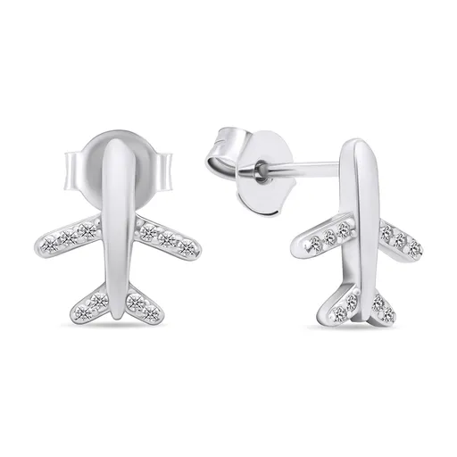 Brilio Silver Moderní stříbrné náušnice s čirými zirkony Letadla EA594W