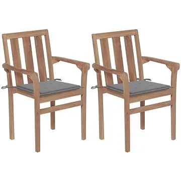 Zahradní židle 2 ks šedé podušky masivní teakové dřevo, 3062209 (3062209)