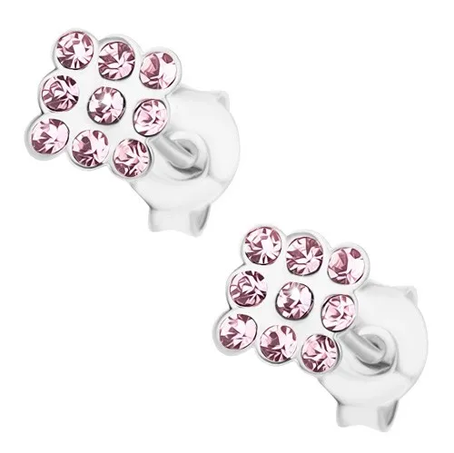 Náušnice ze stříbra 925, třpytivý čtvereček - světle fialové krystalky Swarovski