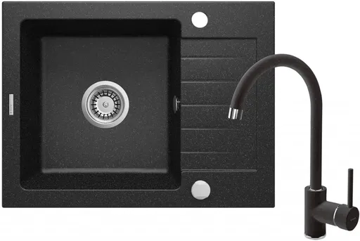 DEANTE Zorba grafit Granitový dřez včetně baterie, 1 bowl s odkapávačem ZQZA211A