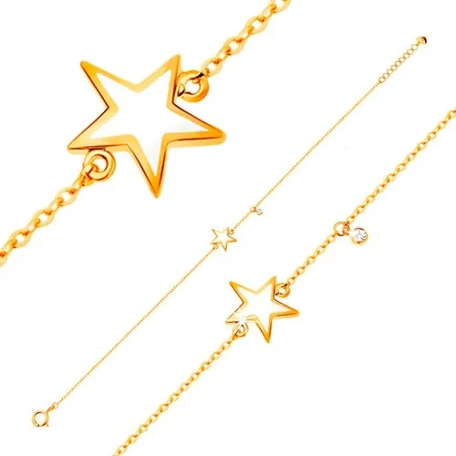 Zlatý náramek 585 - bílá glazovaná hvězdička, zirkon čiré barvy