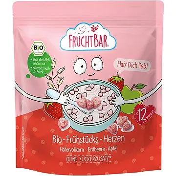 FruchtBar BIO cereálie srdíčka s jahodami, hroznovým vínem a jablkem 125 g (4260133234727)