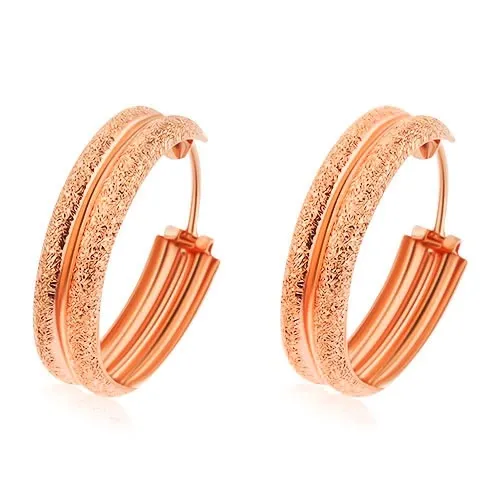 Stříbrné náušnice 925, kruhy měděné barvy, pískované vypouklé okraje