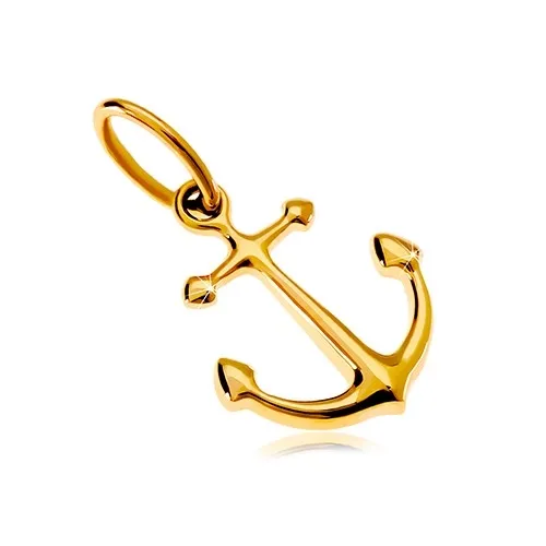 Přívěsek ze žlutého 14K zlata - kotva s lesklým hladkým povrchem