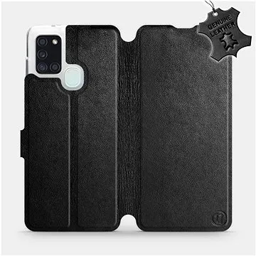 Flip pouzdro na mobil Samsung Galaxy A21S - Černé - kožené - Black Leather (5903516287338)