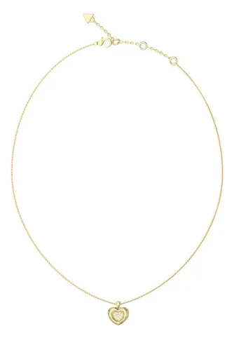 Guess Slušivý pozlacený náhrdelník se srdíčkem L.O.V.E. JUBN05463JWYGT/U