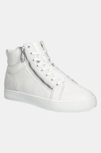 Kožené sneakers boty Calvin Klein Jeans CLASSIC CUPSOLE ZIP MID IN bílá barva, YM0YM01156