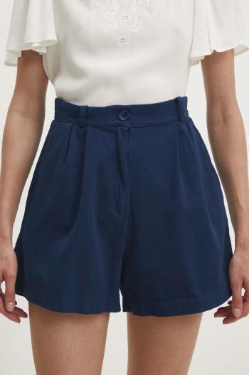 Bavlněné šortky Answear Lab tmavomodrá barva, hladké, high waist