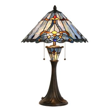 Modrá stolní lampa Tiffany Niebbo - Ø 40*61 cm E27/max 2*60W 5LL-6313