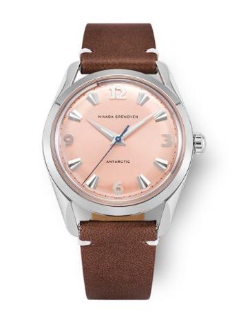 Nivada Grenchen Antarctic 35 mm Salmon - Brown Leather White Stitching