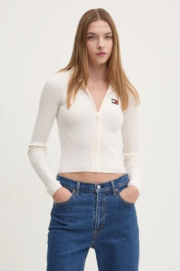 Kardigan Tommy Jeans dámský, béžová barva, lehký, DW0DW19681