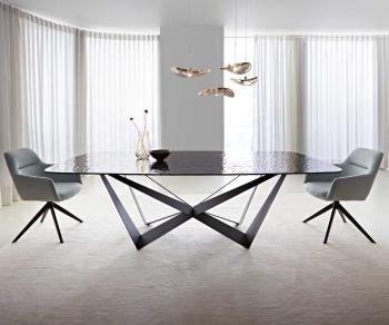 Jídelní stůl Edge oválný 240x120 kouřové černé reliéfní sklo 3D