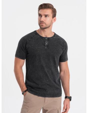 Pánské tričko s výstřihem henley černé V1 S1757