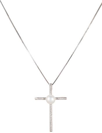 JwL Luxury Pearls Stříbrný náhrdelník Křížek s pravou perlou JL0455 (řetízek, přívěsek)