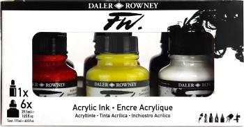 Daler Rowney FW Cardboard Box Starter Set Sada akrylových tušů 6 x 29,5 ml