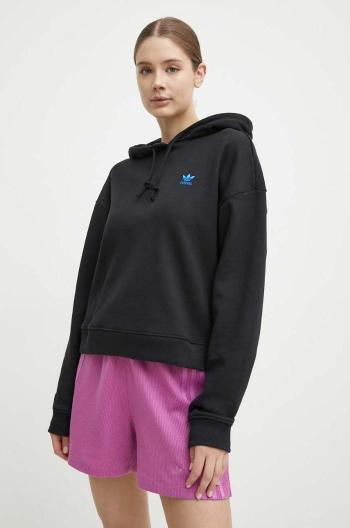 Bavlněná mikina adidas Originals dámská, černá barva, s kapucí, s aplikací, IU2458