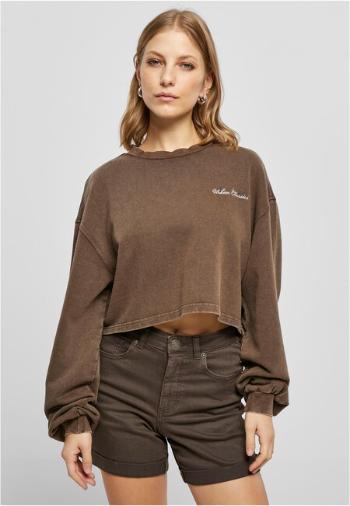 Urban Classics Ladies Cropped Small Embroidery Terry Crewneck brown - 4XL