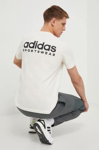 Bavlněné tričko adidas béžová barva, s potiskem, IX4454