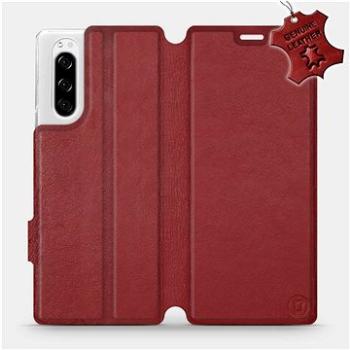 Flip pouzdro na mobil Sony Xperia 5 - Tmavě červené - kožené -   Dark Red Leather (5903516058358)