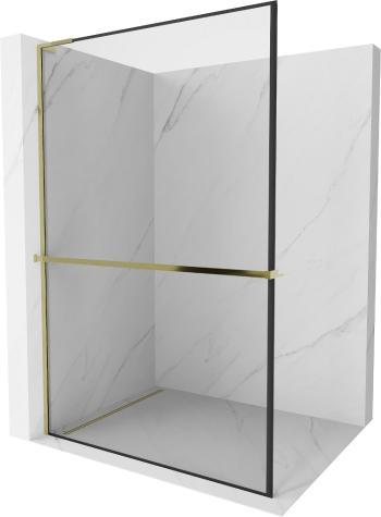 MEXEN/S Kioto+ L Sprchová zástěna WALK-IN s poličkou a držákem ručníků 90 x 200 cm, černý vzor, zlatá 800-090-123-50-70