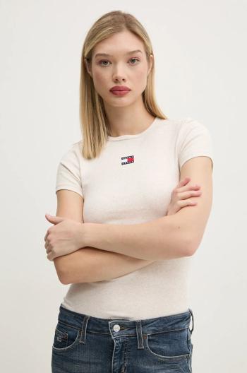 Tričko Tommy Jeans béžová barva, DW0DW20463