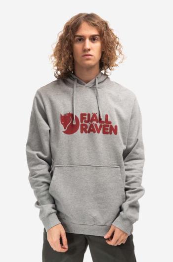 Bavlněná mikina Fjallraven Logo Hoodie F84144 020-999 pánská, šedá barva, s kapucí, vzorovaná